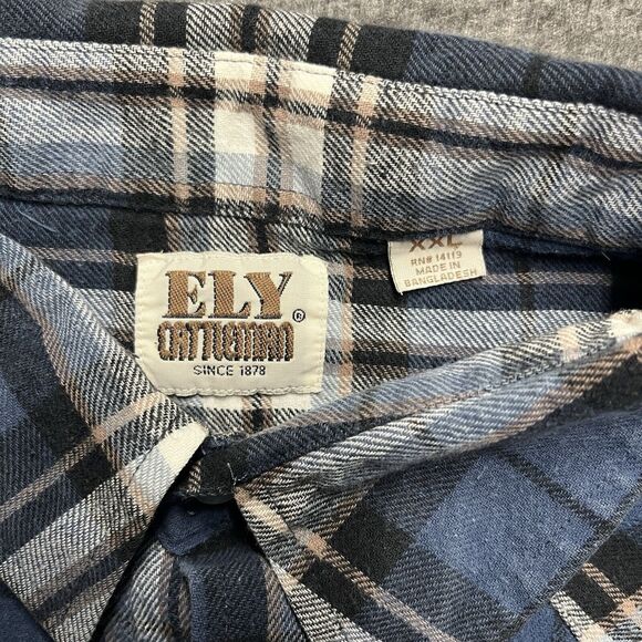 Ely Cattleman Flannel Pearl Snap Shirt Men's 2XL XXL Blue Plaid Long Sleeve - Picture 2 of 6